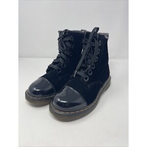 Doc Dr Martens Gracie Black Velvet & Patent Leather Combat Boots Women's Size 7